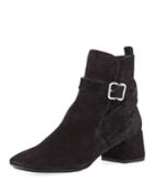 Suede Ankle-strap Block-heel Boot, Black