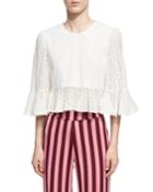 Cropped Frill Eyelet Top, White