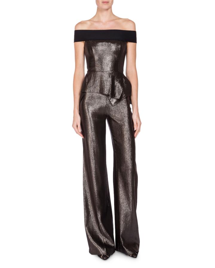 Danielson Off-the-shoulder Peplum Jumpsuit, Gunmetal/black