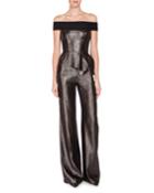 Danielson Off-the-shoulder Peplum Jumpsuit, Gunmetal/black