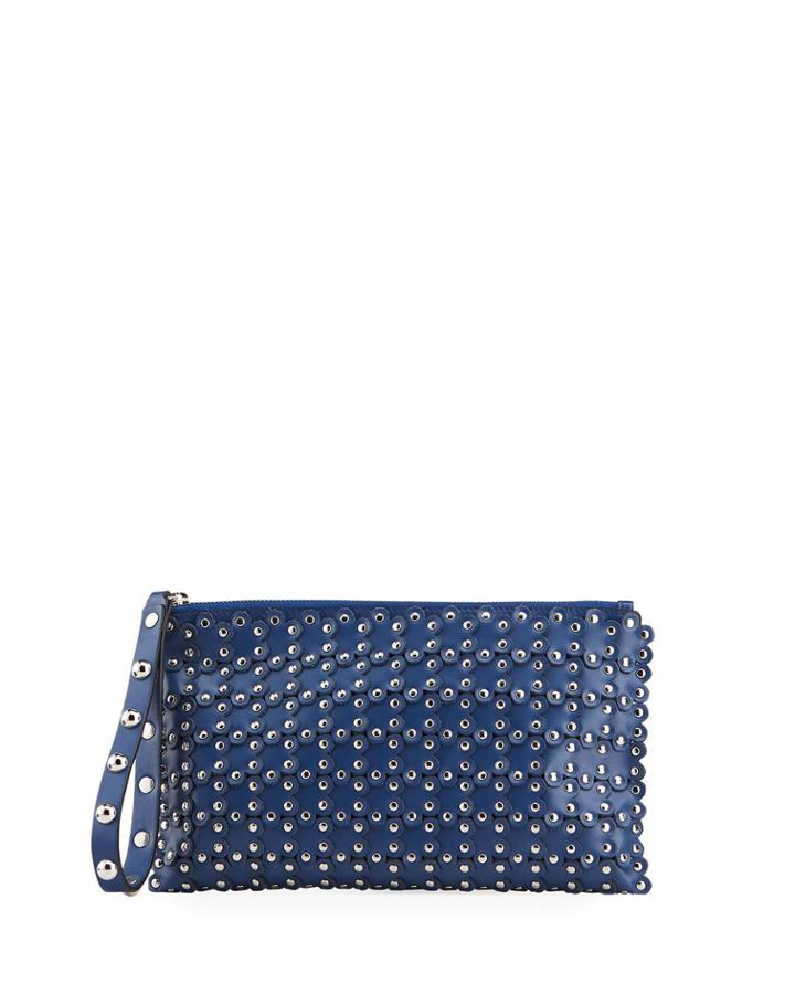 Small Floral-studded Leather Clutch Bag