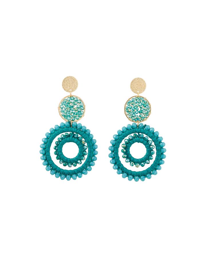 Crystal Multi-circle Earrings, Teal