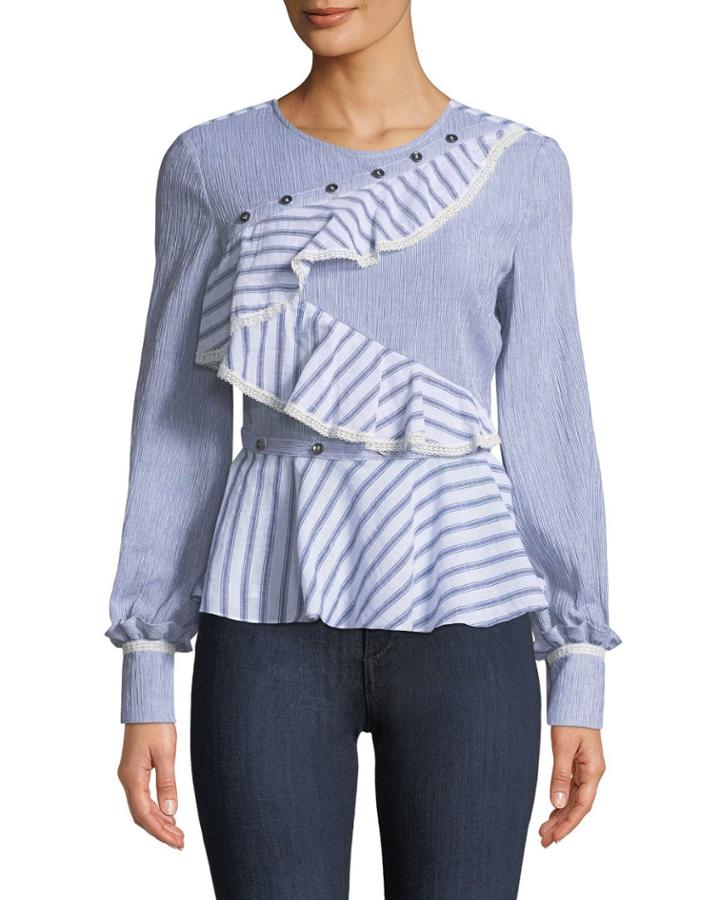 Ruffle-front Peplum Blouse