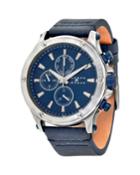 Men's 48mm Chronograph Watch W/ Leather, Blue/steel