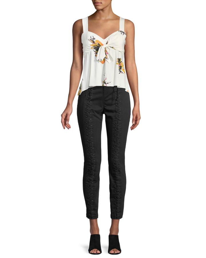 Nova Floral Silk Tie-front Top