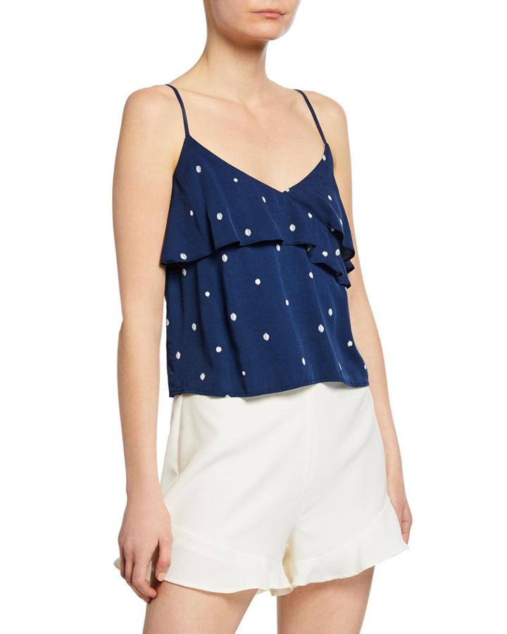 Cruze Polka-dot Cropped Ruffle Camisole