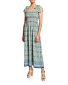 Printed Tie-strap Smocked-bodice