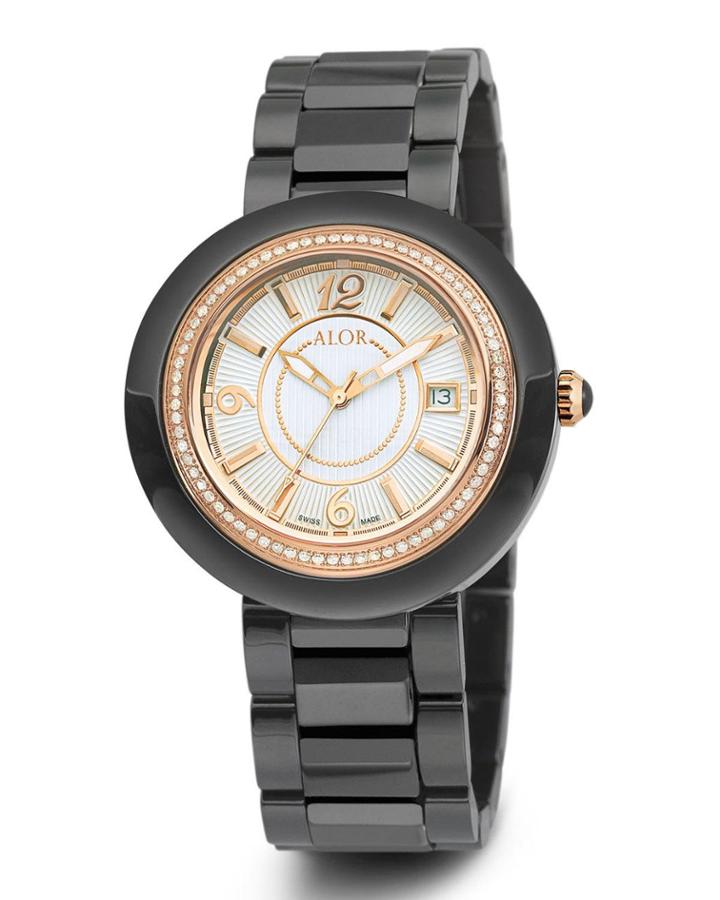 Cavo 43mm Diamond Watch W/ Ceramic Bracelet Strap, All Black/rose