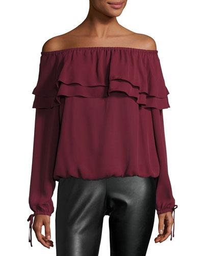 Off-the-shoulder Ruffle Peasant Top,