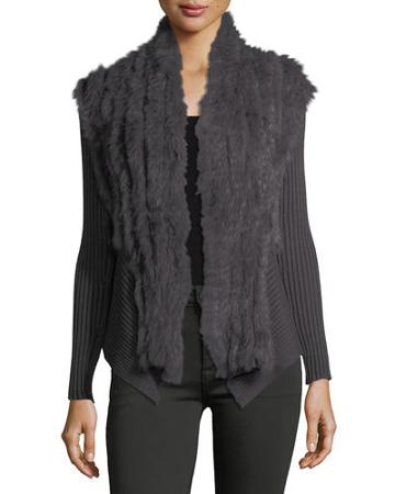 Rabbit-fur Ribbed-knit Cardigan
