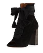 Suede Peep-toe Lace-up Booties