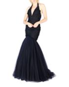 Lace Halter Mermaid Tulle Gown
