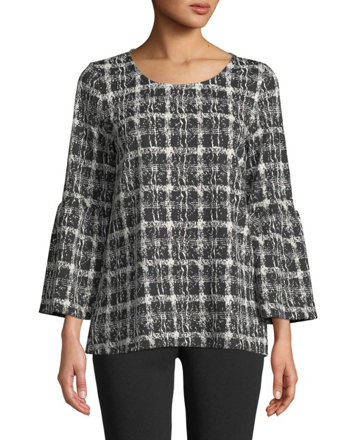 Flare-sleeve Mixed Jacquard Blouse