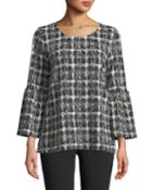 Flare-sleeve Mixed Jacquard Blouse