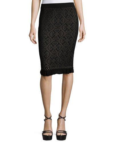 Ruffled-hem Knit Pencil