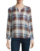 Safford Plaid Silk Long-sleeve Top