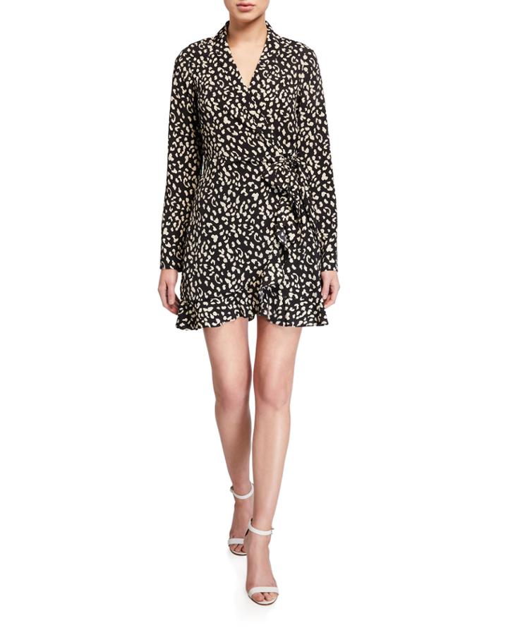 Leopard Long-sleeve Mini Wrap Dress