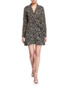 Leopard Long-sleeve Mini Wrap Dress