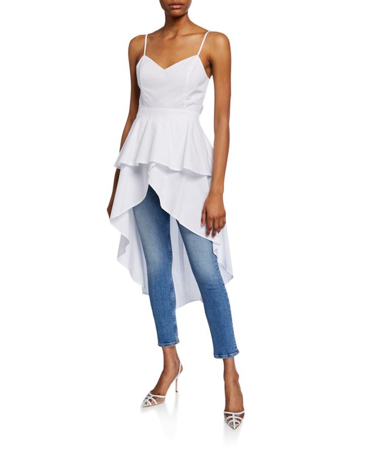 Sweetheart Tie-back Spaghetti-strap High-low Poplin Camisole