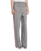 Wide-leg Check Wool Pull-on Pants W/