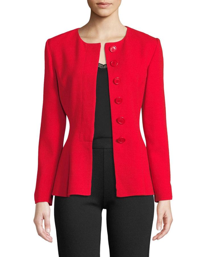 Button-down Wool-blend Peplum Blazer