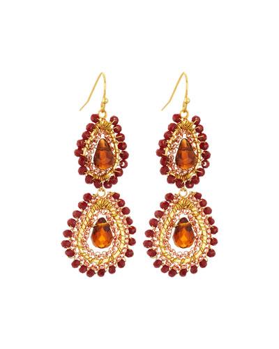 Beaded Double-teardrop Earrings, Red