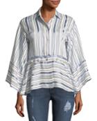 Adette Striped Bell-sleeve Top W/ Removable Hem