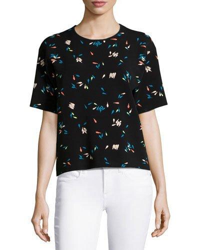 Petals Tubular Jacquard Boxy Top, Black/multi