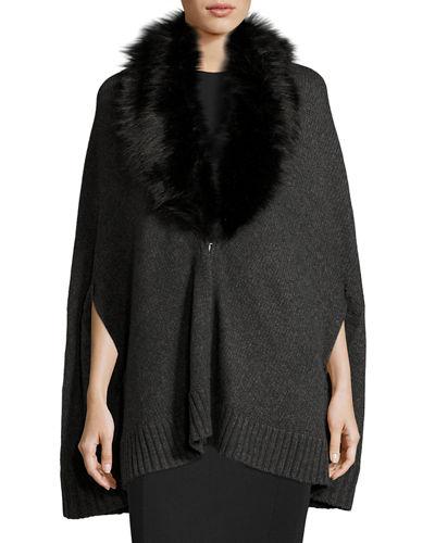 Alex Poncho W/ Removable Faux-fur, Charcoal