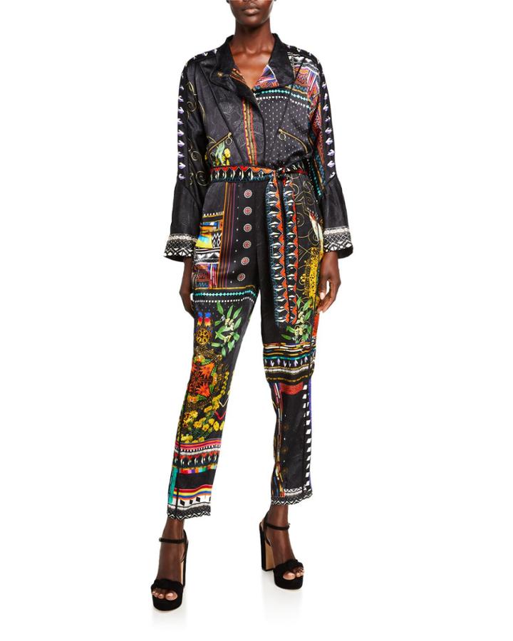 Patchwork Silk Collared Jumpsuit