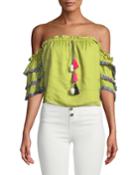 Off-the-shoulder Tasseled Crop Top
