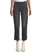 W3 Cora Cropped Straight-leg Jeans W/ Frayed Panels