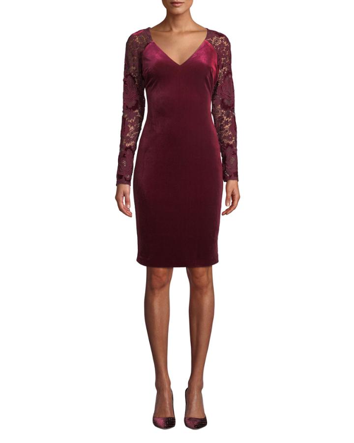 Lace Long-sleeve & Velvet Dress