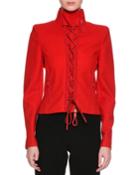 Lace-up Wool Cloth Jacket, Red