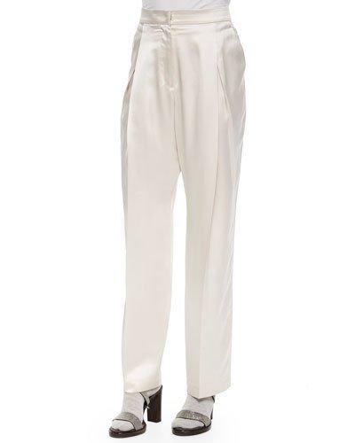 Satin Pleated Wide-leg Pants