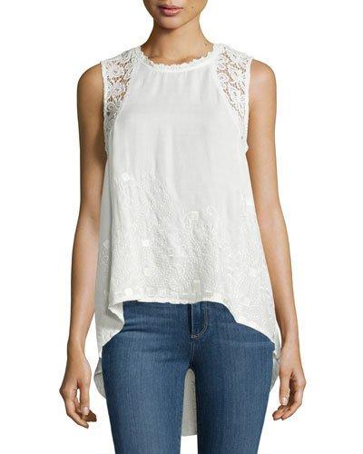Woven High-low Crochet Top, Beige