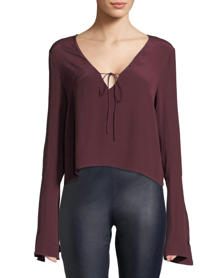 Petal Bow-tie Flare-sleeve Blouse