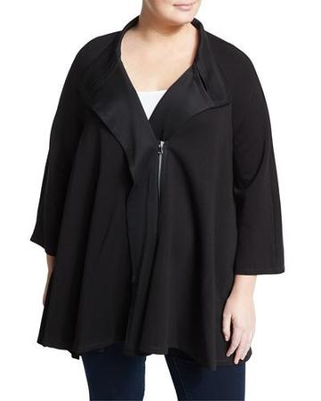 Asymmetric Zip Flare Jacket, Black,