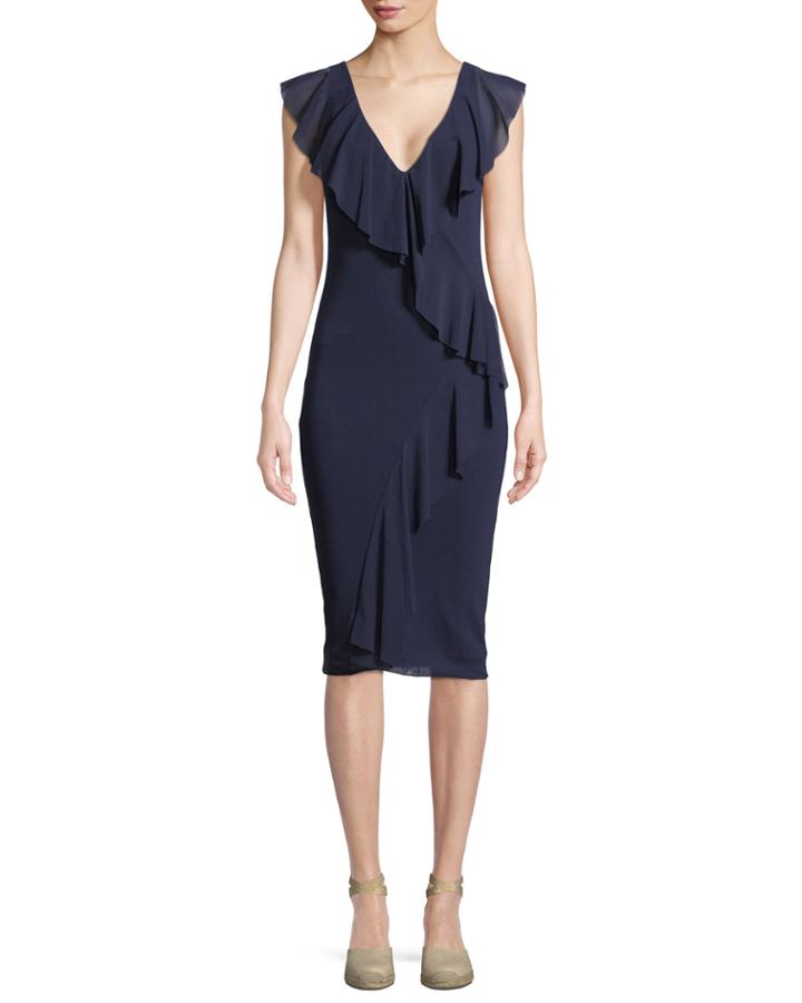 Solid Ruffle V-neck Dress