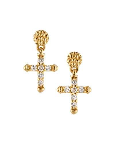 18k Covet Pave Diamond Cross Drop Earrings