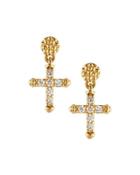 18k Covet Pave Diamond Cross Drop Earrings