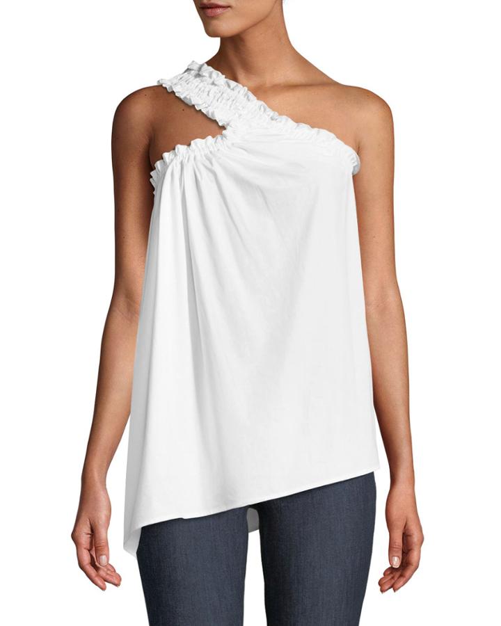 One-shoulder Ruched Cotton Top