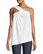 One-shoulder Ruched Cotton Top