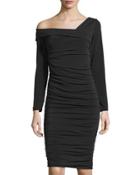 Asymmetric Ruched Dress, Black