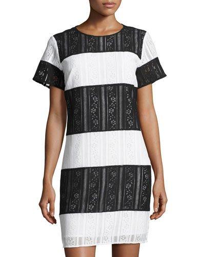 Striped Lace Tee Dress, Black Pattern
