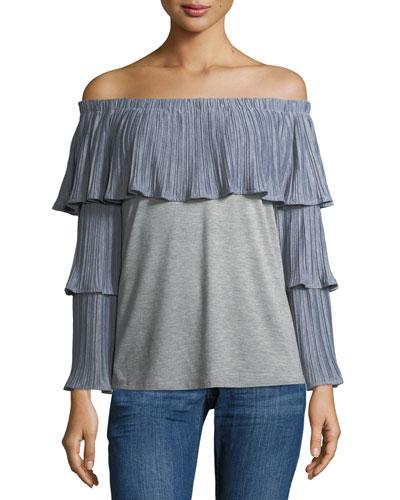 Tiered-sleeve Off-the-shoulder Tee