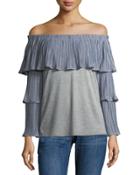 Tiered-sleeve Off-the-shoulder Tee