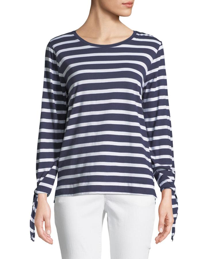 Tie-sleeve Nautical-stripe Tee