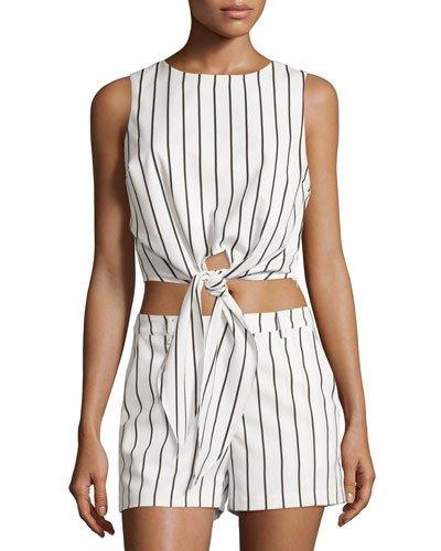 Tie-front Crop Shell Blouse, White/black