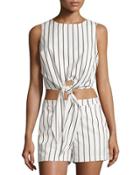 Tie-front Crop Shell Blouse, White/black